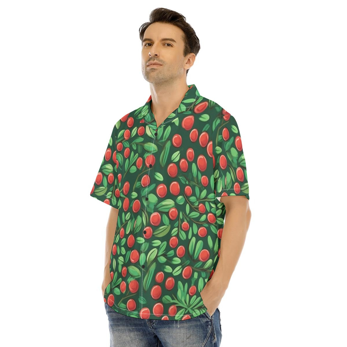 All-Over Print Men's Hawaiian Shirt With Button Closure